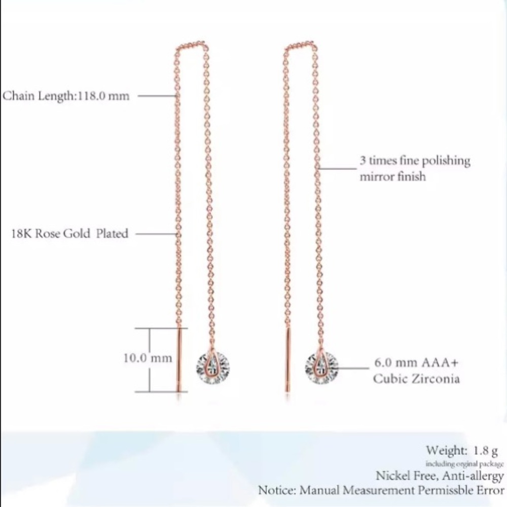 NEW!💙💎LOVELY ROSE💗GOLD💛PLATED CZ THREADERS💎💙 - Picture 2 of 5